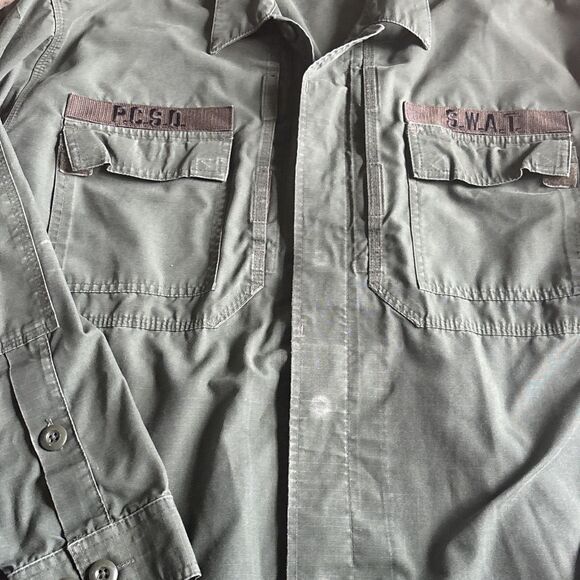 Men's 5.11 Tactical Jacket Green Army Military Coat Patches Pocket XL - Picture 3 of 9